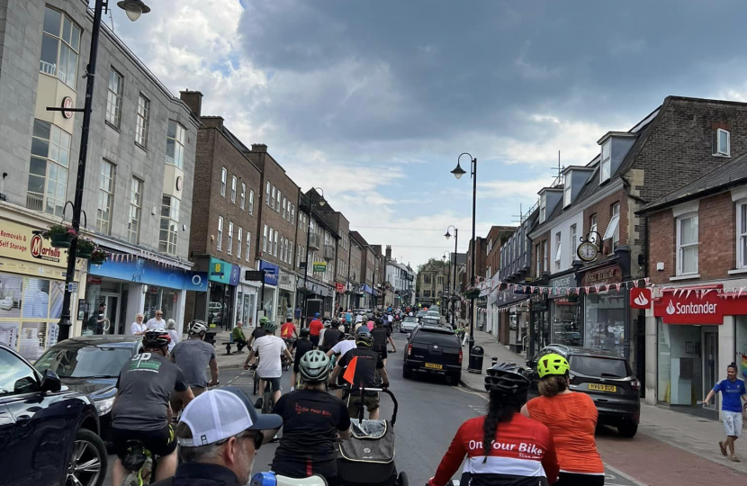 Cyclists along London Road East Grinstead