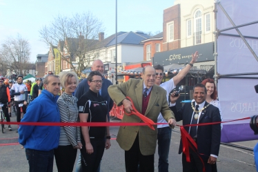 Sir Nicholas starts the annual Haywards Heath Bike Ride. Sunday 2nd, April, 2017